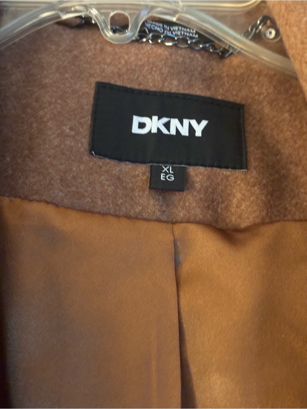DKNY Women's Camel Brown Wool-Blend Double-Breasted Dress Coat Size XL NWOT - Picture 3 of 4